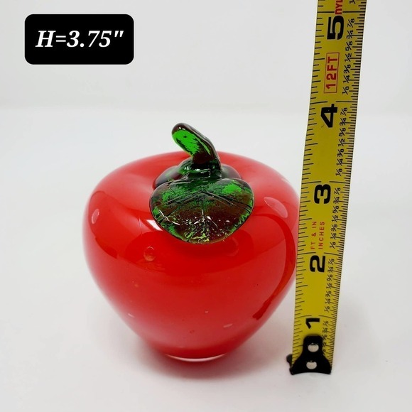 Handblown Apple Paperweight With Green Stem Glass Kitchen Home Decor - Picture 7 of 8